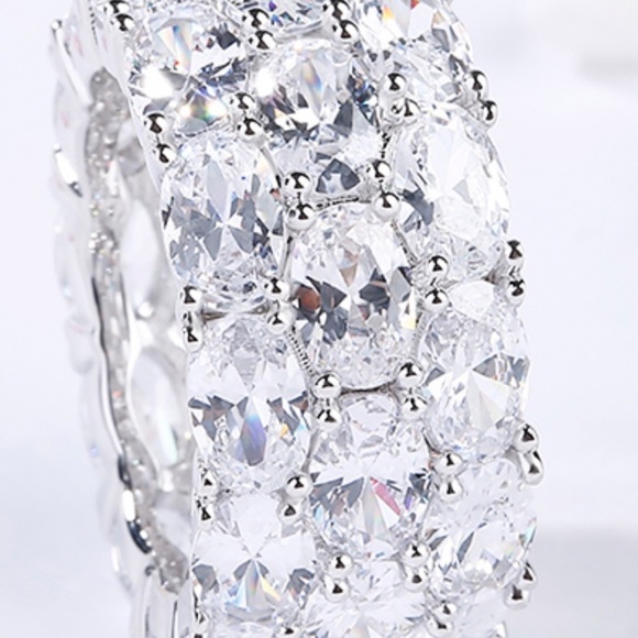 OVAL CUT ETERNITY STERLING SILVER WOMEN'S BAND 10 - Picture 5 of 5